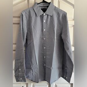 Men's Blue and White Micro-Check Dress Shirt
